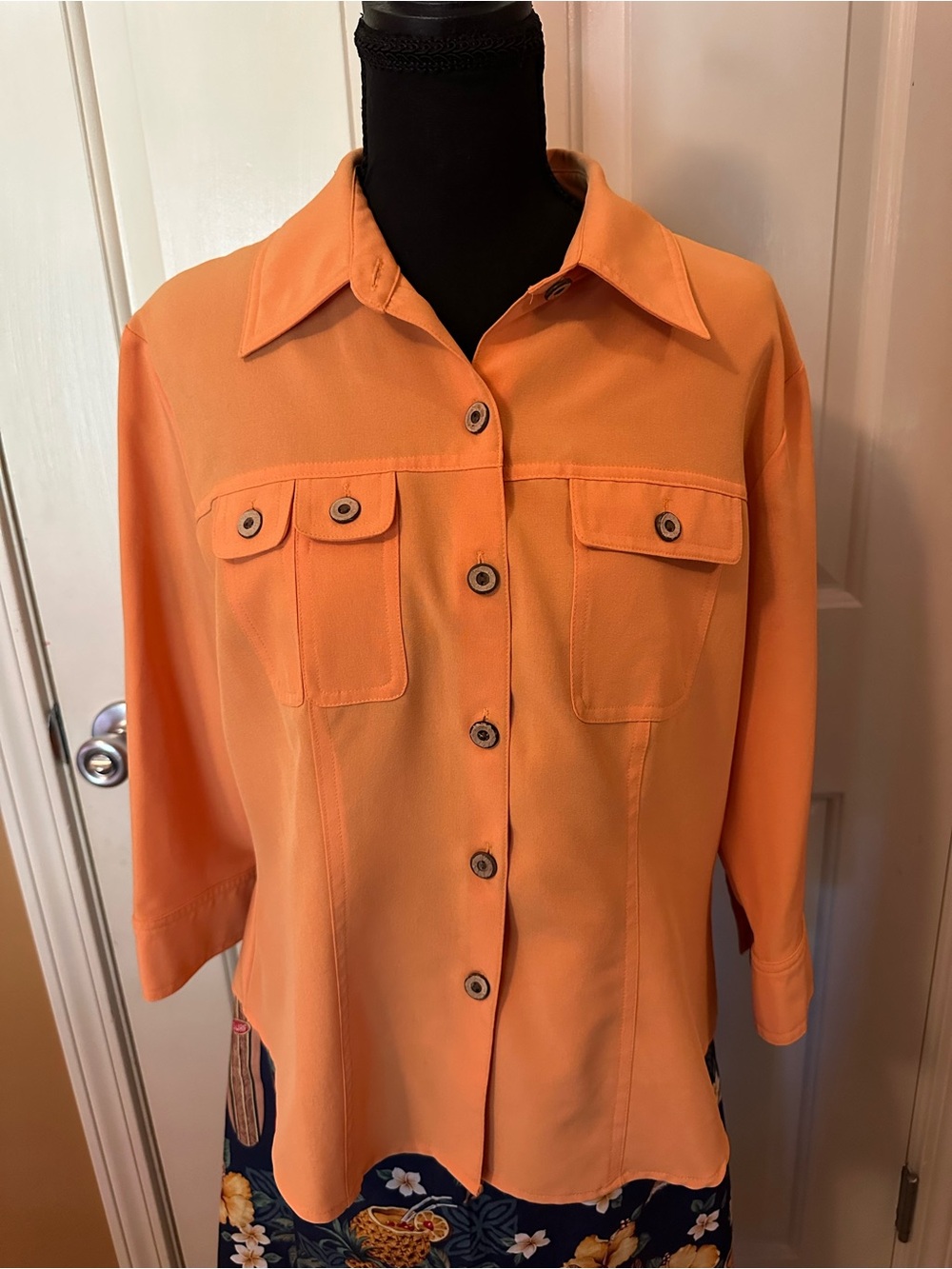 Orange Button-Front Men’s Casual Shirt